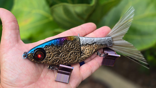 7” Switchblade - Clockwork Edition-  Jointed Glide Bait –  Blue'd Steel | JBF Lure Co.