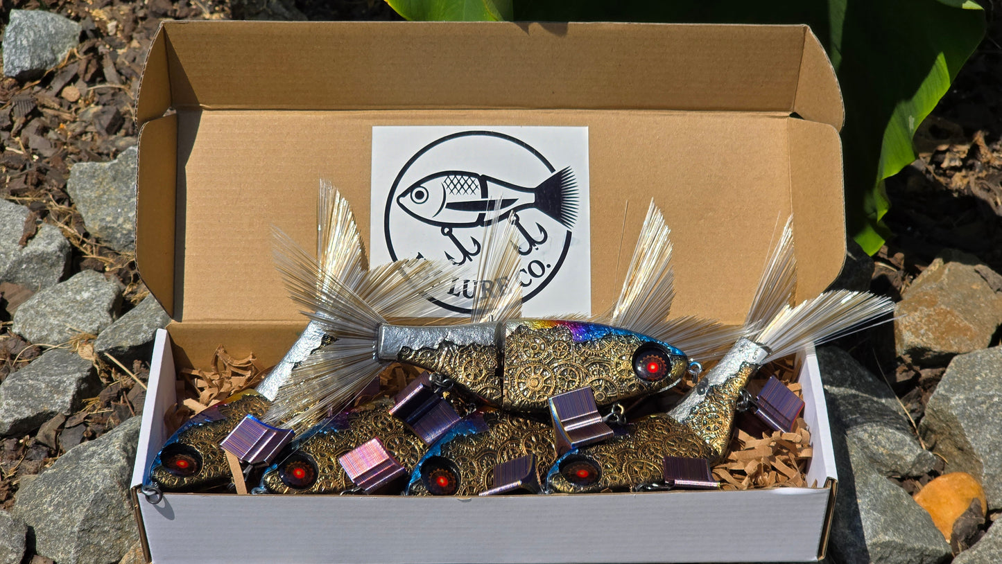 7” Switchblade - Clockwork Edition-  Jointed Glide Bait –  Blue'd Steel | JBF Lure Co.